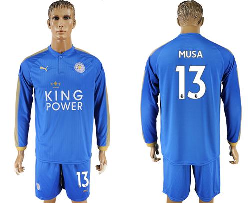 Leicester City #13 Musa Home Long Sleeves Soccer Club Jersey - Click Image to Close